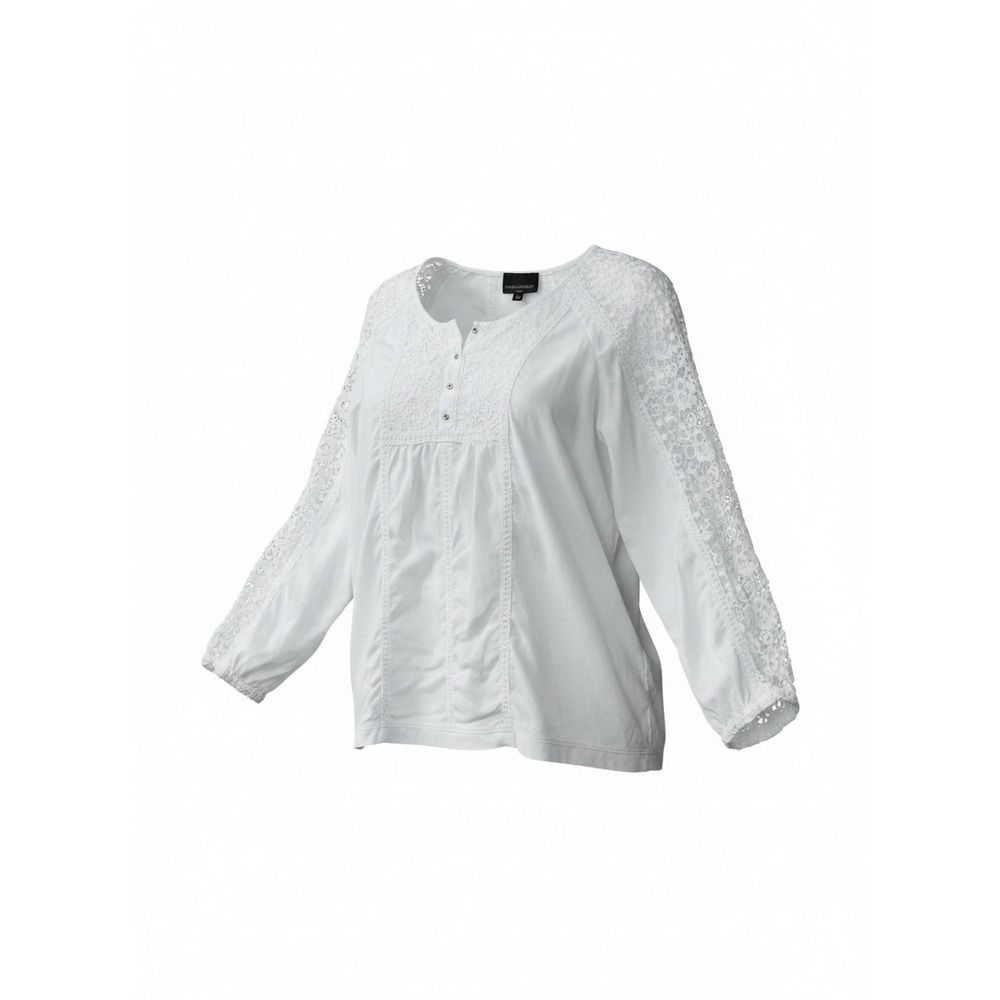 Cynthia Rowley Woman White Crochet Lace Peasant Blouse 3X Boho 3/4 Sleeve Top